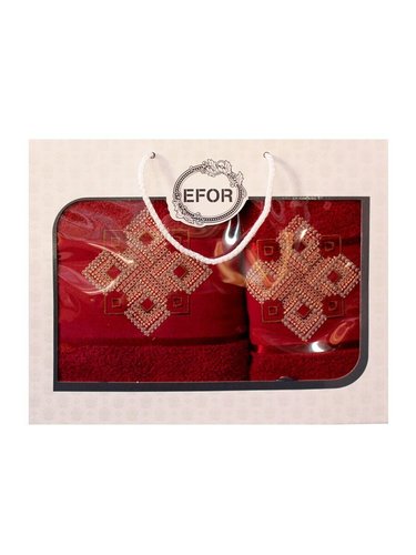 Подарочный набор полотенец для ванной 50х90, 70х140 Efor хлопковая махра герб v4 бордовый, фото, фотография