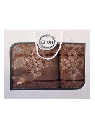 Подарочный набор полотенец для ванной 50х90, 70х140 Efor хлопковая махра герб v4 кофейный, фото, фотография