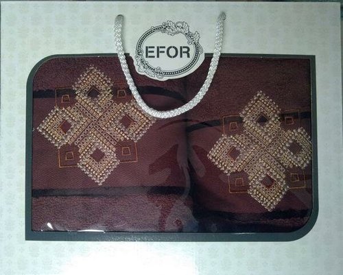 Подарочный набор полотенец для ванной 50х90, 70х140 Efor хлопковая махра герб v4 темно-кофейный, фото, фотография