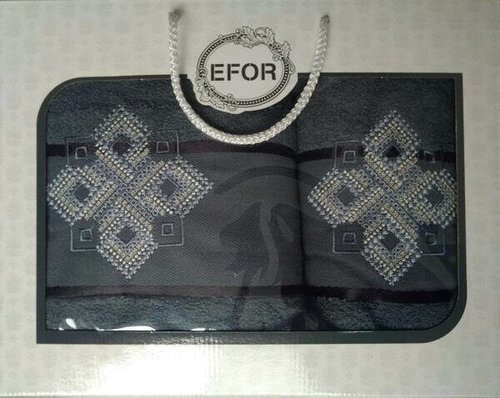 Подарочный набор полотенец для ванной 50х90, 70х140 Efor хлопковая махра герб v4 темно-серый, фото, фотография