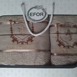 Подарочный набор полотенец для ванной 50х90, 70х140 Efor хлопковая махра герб v5 бежевый, фото, фотография