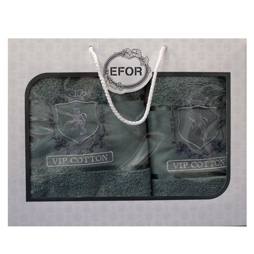 Подарочный набор полотенец для ванной 50х90, 70х140 Efor хлопковая махра герб v5 зеленый, фото, фотография