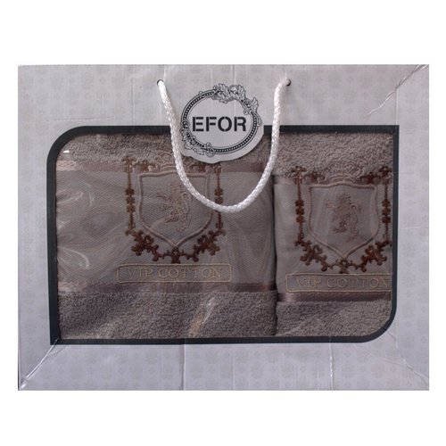 Подарочный набор полотенец для ванной 50х90, 70х140 Efor хлопковая махра герб v5 капучино, фото, фотография