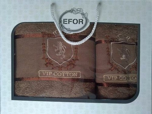 Подарочный набор полотенец для ванной 50х90, 70х140 Efor хлопковая махра герб v5 кофейный, фото, фотография