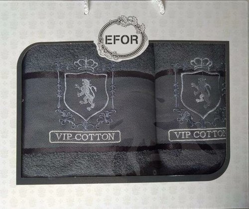Подарочный набор полотенец для ванной 50х90, 70х140 Efor хлопковая махра герб v5 темно-серый, фото, фотография