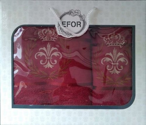 Подарочный набор полотенец для ванной 50х90, 70х140 Efor хлопковая махра герб v6 бордовый, фото, фотография
