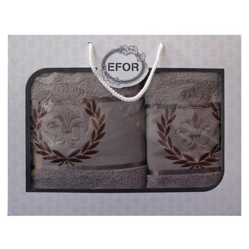 Подарочный набор полотенец для ванной 50х90, 70х140 Efor хлопковая махра герб v6 капучино, фото, фотография