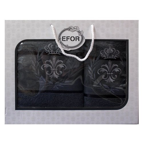 Подарочный набор полотенец для ванной 50х90, 70х140 Efor хлопковая махра герб v6 темно-серый, фото, фотография