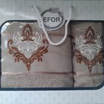Подарочный набор полотенец для ванной 50х90, 70х140 Efor хлопковая махра герб v7 бежевый, фото, фотография