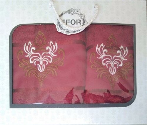 Подарочный набор полотенец для ванной 50х90, 70х140 Efor хлопковая махра герб v7 бордовый, фото, фотография