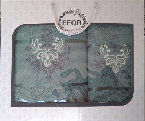 Подарочный набор полотенец для ванной 50х90, 70х140 Efor хлопковая махра герб v7 зеленый, фото, фотография