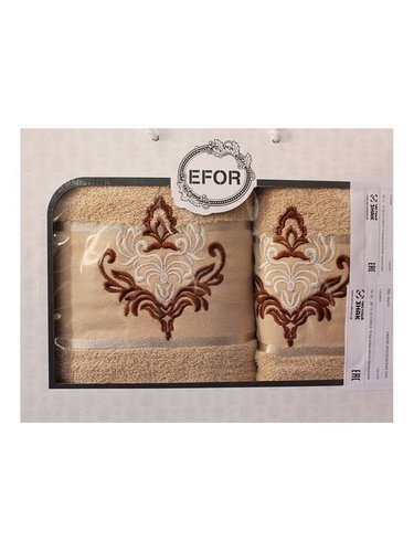 Подарочный набор полотенец для ванной 50х90, 70х140 Efor хлопковая махра герб v7 капучино, фото, фотография