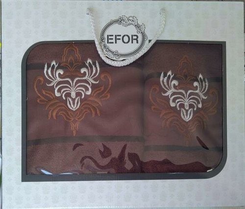 Подарочный набор полотенец для ванной 50х90, 70х140 Efor хлопковая махра герб v7 темно-кофейный, фото, фотография