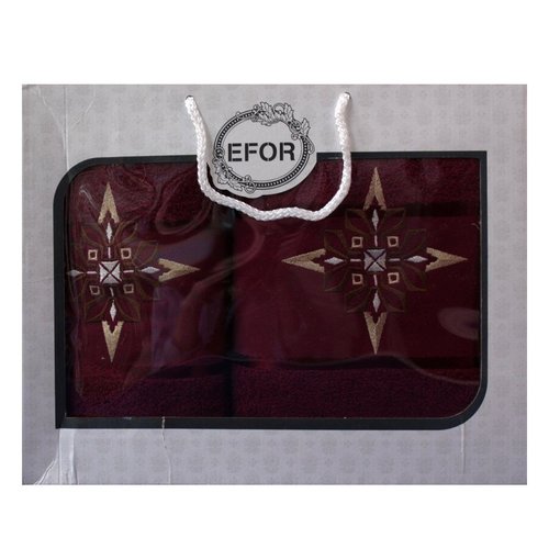 Подарочный набор полотенец для ванной 50х90, 70х140 Efor хлопковая махра герб v8 бордовый, фото, фотография