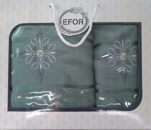Подарочный набор полотенец для ванной 50х90, 70х140 Efor хлопковая махра герб v8 зеленый, фото, фотография
