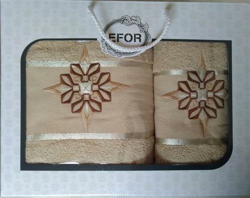 Подарочный набор полотенец для ванной 50х90, 70х140 Efor хлопковая махра герб v8 капучино, фото, фотография
