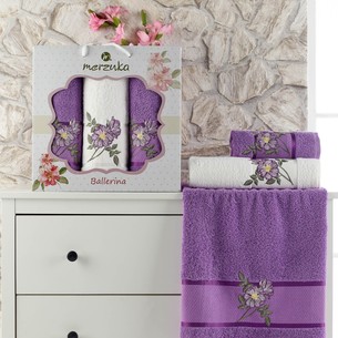 Подарочный набор полотенец для ванной 50х90(2), 70х140(1) Merzuka BALLERINA хлопковая махра фиолетовый
