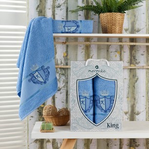 Подарочный набор полотенец для ванной 50х90, 70х140 Merzuka KING хлопковая махра голубой