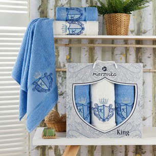 Подарочный набор полотенец для ванной 50х90(2), 70х140(1) Merzuka KING хлопковая махра голубой