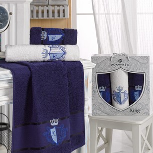 Подарочный набор полотенец для ванной 50х90(2), 70х140(1) Merzuka KING хлопковая махра синий