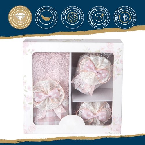 Подарочный набор с полотенцем Nazik Home LUCCA пудра, фото, фотография