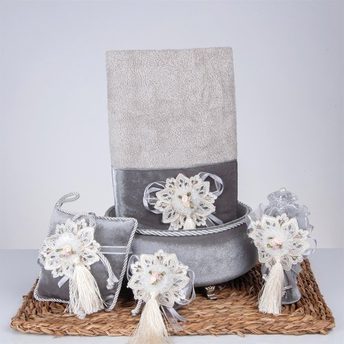 Подарочный набор с полотенцем Nazik Home SWEET серый, фото, фотография