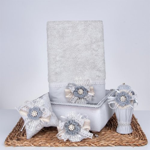 Подарочный набор с полотенцем Nazik Home MIA серый, фото, фотография
