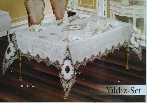 Скатерть прямоугольная с салфетками, кольцами Efor YILDIZ велюр капучино 160х220, фото, фотография