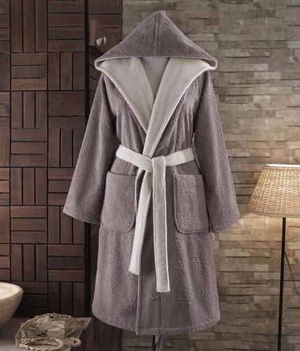 Подарочный набор с халатом Soft Cotton LEAF хлопковая махра коричневый S, фото, фотография