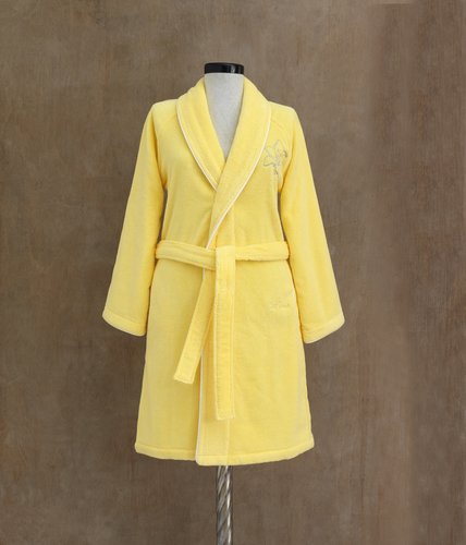 Подарочный набор с халатом Soft Cotton LILIUM хлопковая махра жёлтый L, фото, фотография