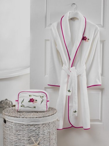 Подарочный набор с халатом Soft Cotton LILY хлопковая махра фуксия M, фото, фотография