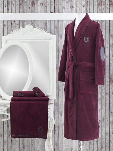 Подарочный набор с халатом Soft Cotton LUXURE хлопковая махра бордовый S, фото, фотография