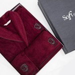 Подарочный набор с халатом Soft Cotton LUXURE хлопковая махра бордовый S, фото, фотография