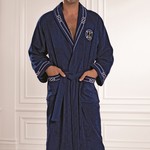 Подарочный набор с халатом Soft Cotton MARINE хлопковая махра синий XL, фото, фотография