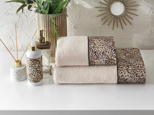 Подарочный набор полотенец для ванной 2 пр. Tivolyo Home TIGER хлопковая махра коричневый, фото, фотография