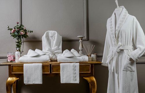 Набор халатов с полотенцами и тапочками Tivolyo Home ROSELLA хлопковая махра L/XL, фото, фотография