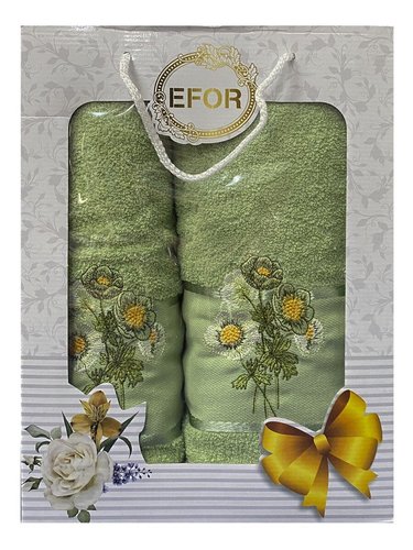 Подарочный набор полотенец для ванной 50х90, 70х140 Efor Лютик хлопковая махра зеленый, фото, фотография