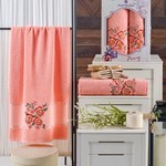 Подарочный набор полотенец для ванной 50х90, 70х140 Merzuka PANSY хлопковая махра оранжевый, фото, фотография