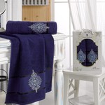 Подарочный набор полотенец для ванной 50х90, 70х140 Merzuka PERA хлопковая махра синий, фото, фотография