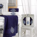 Подарочный набор полотенец для ванной 50х90(2), 70х140(1) Merzuka PERA хлопковая махра синий, фото, фотография