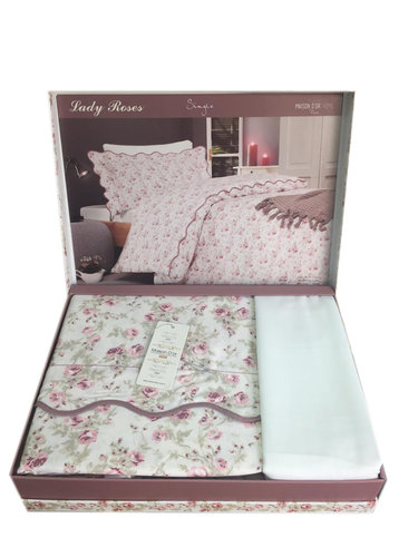 Постельное белье Maison Dor LADY ROSES хлопковый сатин белый 1,5 спальный, фото, фотография