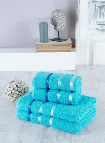 Набор полотенец для ванной EFOR хлопковая махра 50х90 2 шт., 70х140 2 шт. бирюзовый, фото, фотография