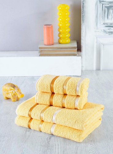 Набор полотенец для ванной EFOR хлопковая махра 50х90 2 шт., 70х140 2 шт. желтый, фото, фотография