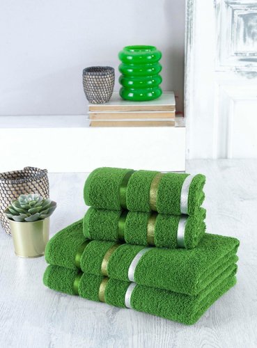 Набор полотенец для ванной EFOR хлопковая махра 50х90 2 шт., 70х140 2 шт. зеленый, фото, фотография