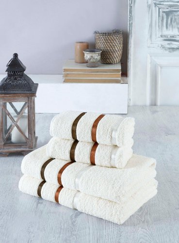 Набор полотенец для ванной EFOR хлопковая махра 50х90 2 шт., 70х140 2 шт. кремовый, фото, фотография