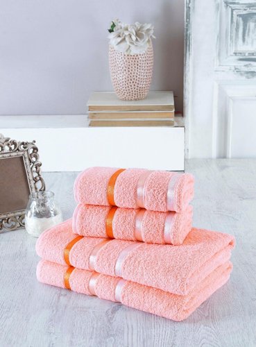 Набор полотенец для ванной EFOR хлопковая махра 50х90 2 шт., 70х140 2 шт. персиковый, фото, фотография