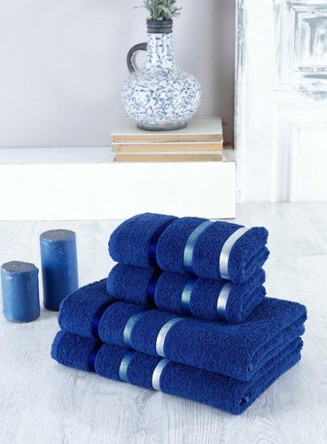 Набор полотенец для ванной EFOR хлопковая махра 50х90 2 шт., 70х140 2 шт. тёмно-синий, фото, фотография