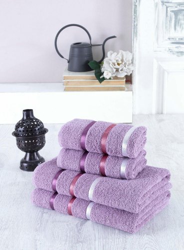 Набор полотенец для ванной EFOR хлопковая махра 50х90 2 шт., 70х140 2 шт. фиолетовый, фото, фотография