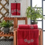 Подарочный набор полотенец для ванной 50х90, 70х140 Merzuka MATRIX хлопковая махра бордовый, фото, фотография
