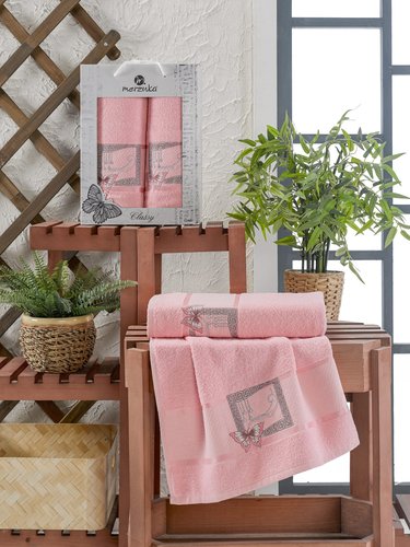 Подарочный набор полотенец для ванной 50х90, 70х140 Merzuka CLASSY хлопковая махра розовый, фото, фотография